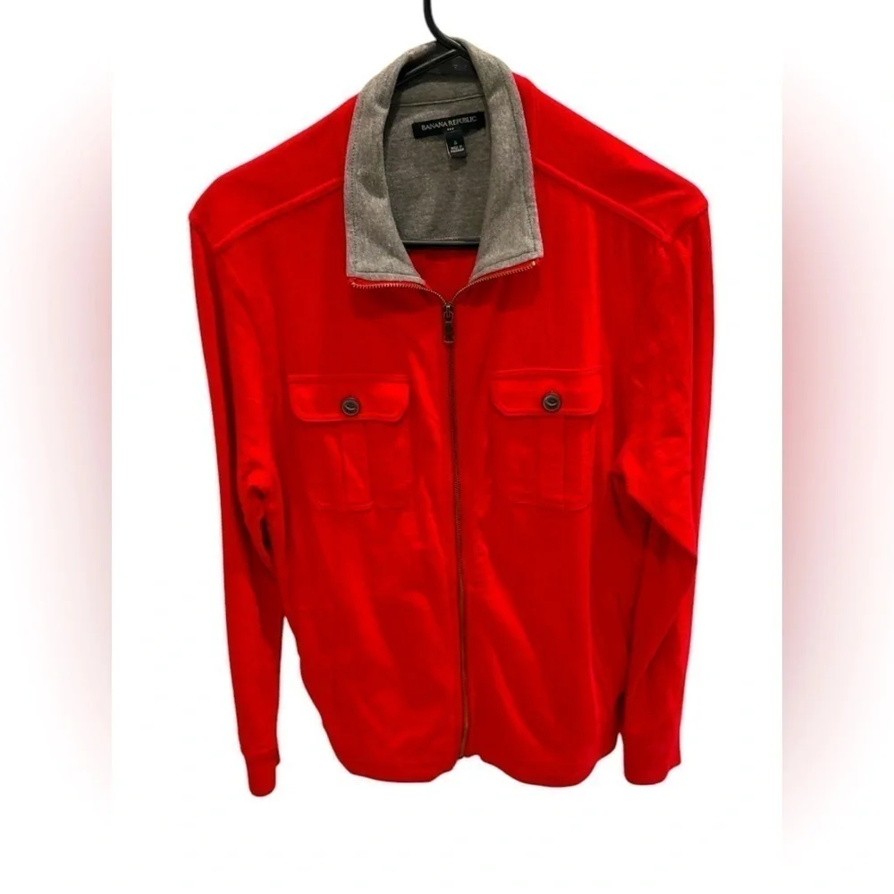 Banana Republic Red Stretch Zip Up Jacket Multi-Pocket Grey Lined Size Small
